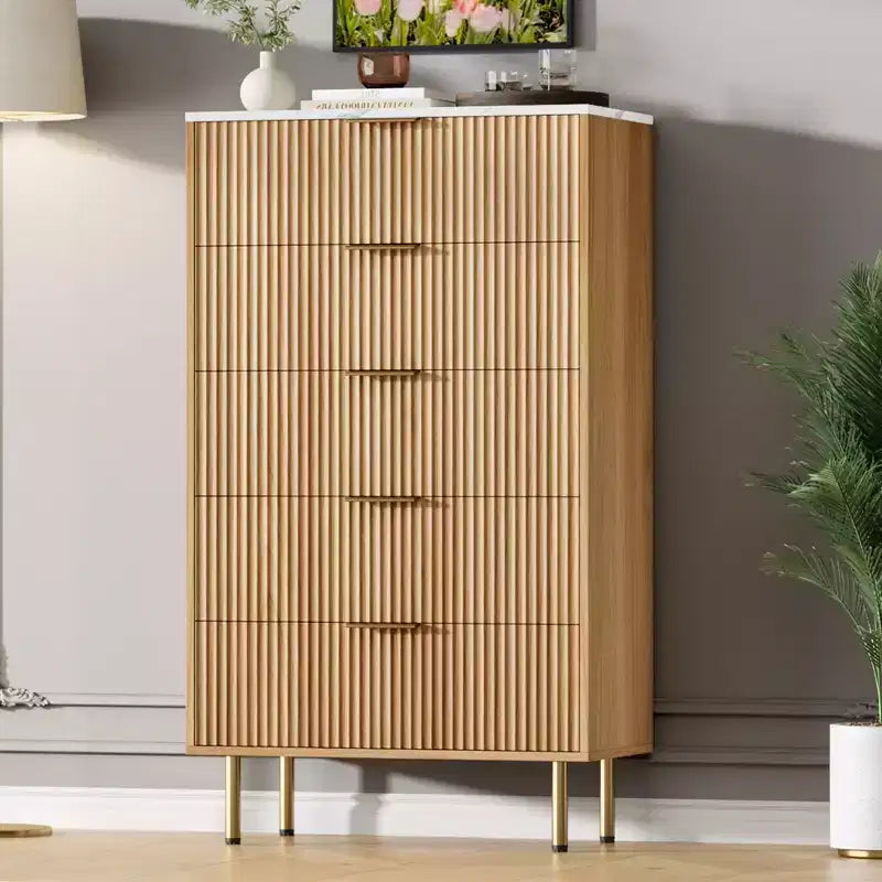 Commode de chambre, commode à 5 tiroirs avec tiroirs larges, commode en bois, commode de rangement moderne pour salon, placard, couloir, entrée