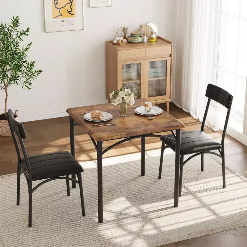 Table à manger pour 2, Table de cuisine et chaises, Table de salle à manger carrée avec 2 chaises rembourrées, pour petit espace, appartement