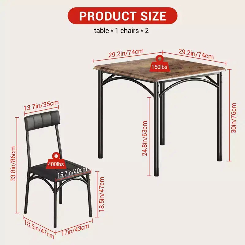 Table à manger pour 2, Table de cuisine et chaises, Table de salle à manger carrée avec 2 chaises rembourrées, pour petit espace, appartement