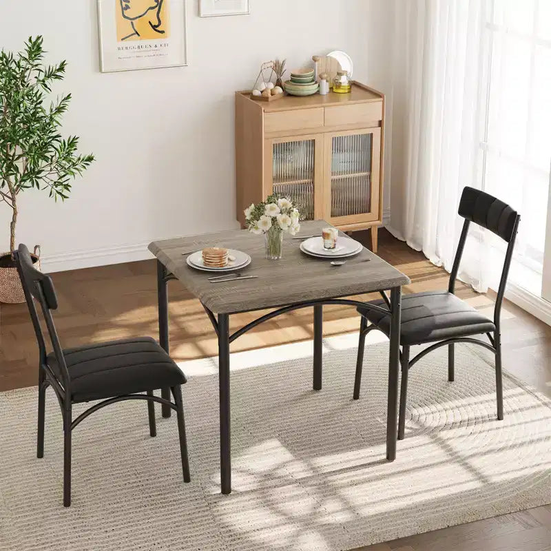Table à manger pour 2, Table de cuisine et chaises, Table de salle à manger carrée avec 2 chaises rembourrées, pour petit espace, appartement
