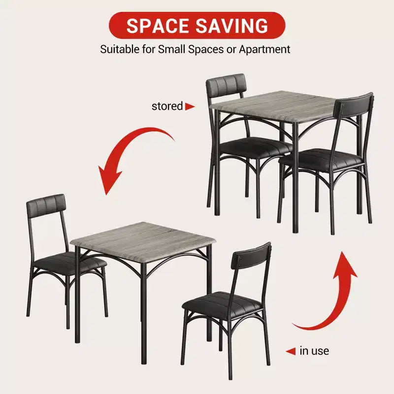 Table à manger pour 2, Table de cuisine et chaises, Table de salle à manger carrée avec 2 chaises rembourrées, pour petit espace, appartement