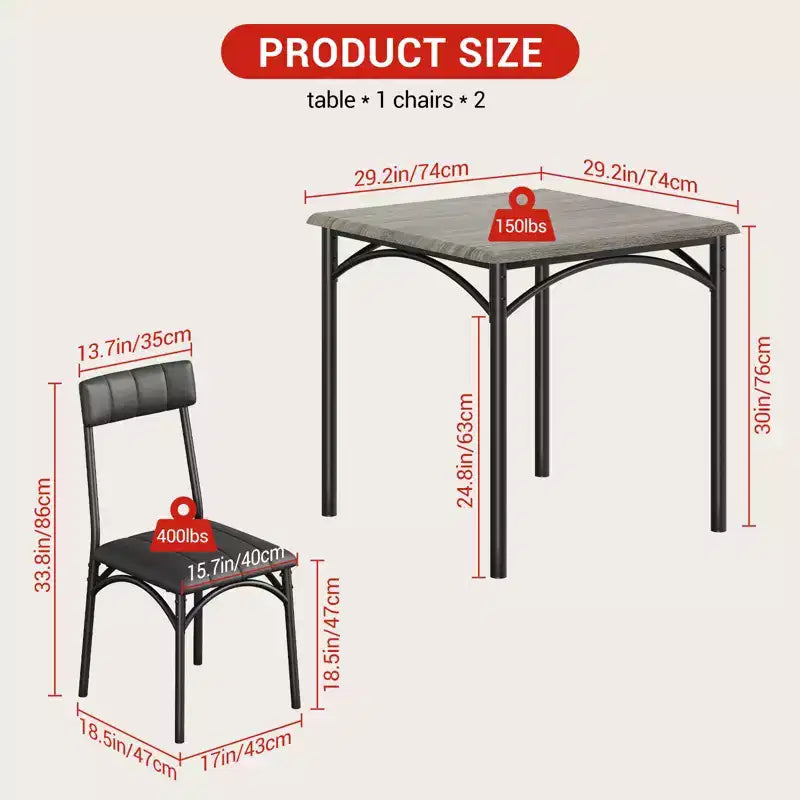 Table à manger pour 2, Table de cuisine et chaises, Table de salle à manger carrée avec 2 chaises rembourrées, pour petit espace, appartement