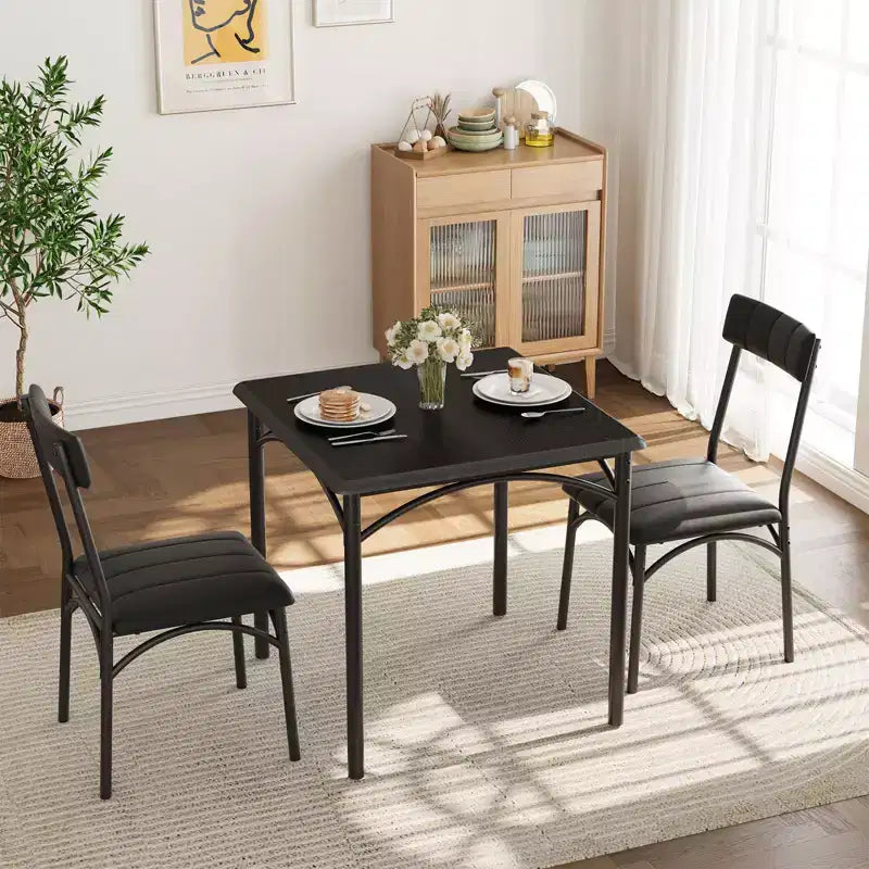 Table à manger pour 2, Table de cuisine et chaises, Table de salle à manger carrée avec 2 chaises rembourrées, pour petit espace, appartement