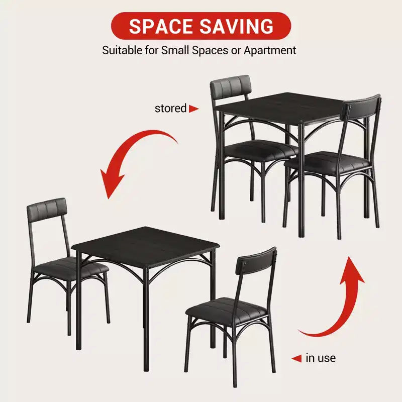 Table à manger pour 2, Table de cuisine et chaises, Table de salle à manger carrée avec 2 chaises rembourrées, pour petit espace, appartement