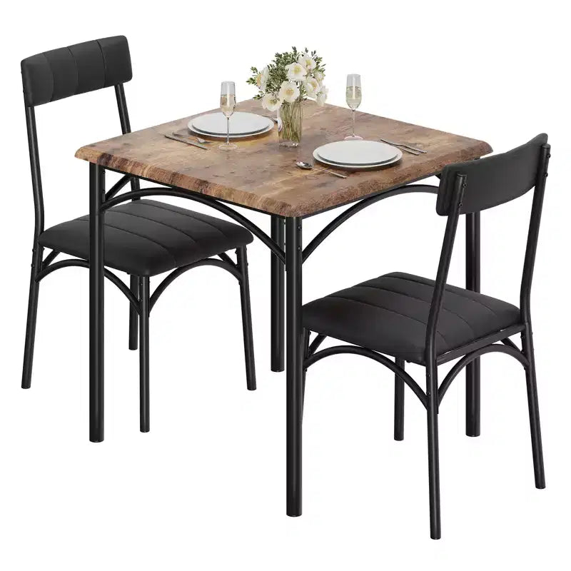 Table à manger pour 2, Table de cuisine et chaises, Table de salle à manger carrée avec 2 chaises rembourrées, pour petit espace, appartement
