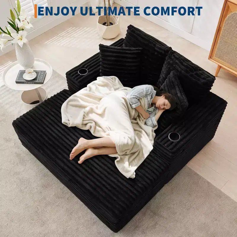Canapé confortable en velours côtelé avec station de recharge, porte-gobelets et coussins pour salon, chambre et appartements