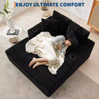 Canapé confortable en velours côtelé avec station de recharge, porte-gobelets et coussins pour salon, chambre et appartements