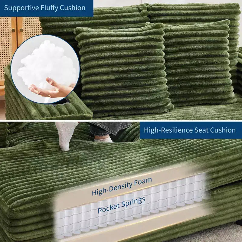 Canapé confortable en velours côtelé avec station de recharge, porte-gobelets et coussins pour salon, chambre et appartements