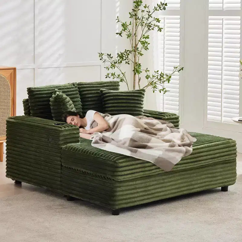 Canapé confortable en velours côtelé avec station de recharge, porte-gobelets et coussins pour salon, chambre et appartements