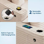 Canapé confortable en velours côtelé avec station de recharge, porte-gobelets et coussins pour salon, chambre et appartements