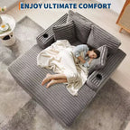 Canapé confortable en velours côtelé avec station de recharge, porte-gobelets et coussins pour salon, chambre et appartements