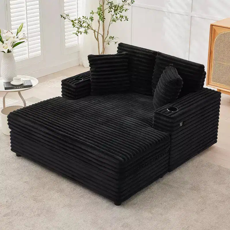 Canapé confortable en velours côtelé avec station de recharge, porte-gobelets et coussins pour salon, chambre et appartements