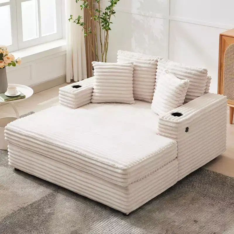 Canapé confortable en velours côtelé avec station de recharge, porte-gobelets et coussins pour salon, chambre et appartements