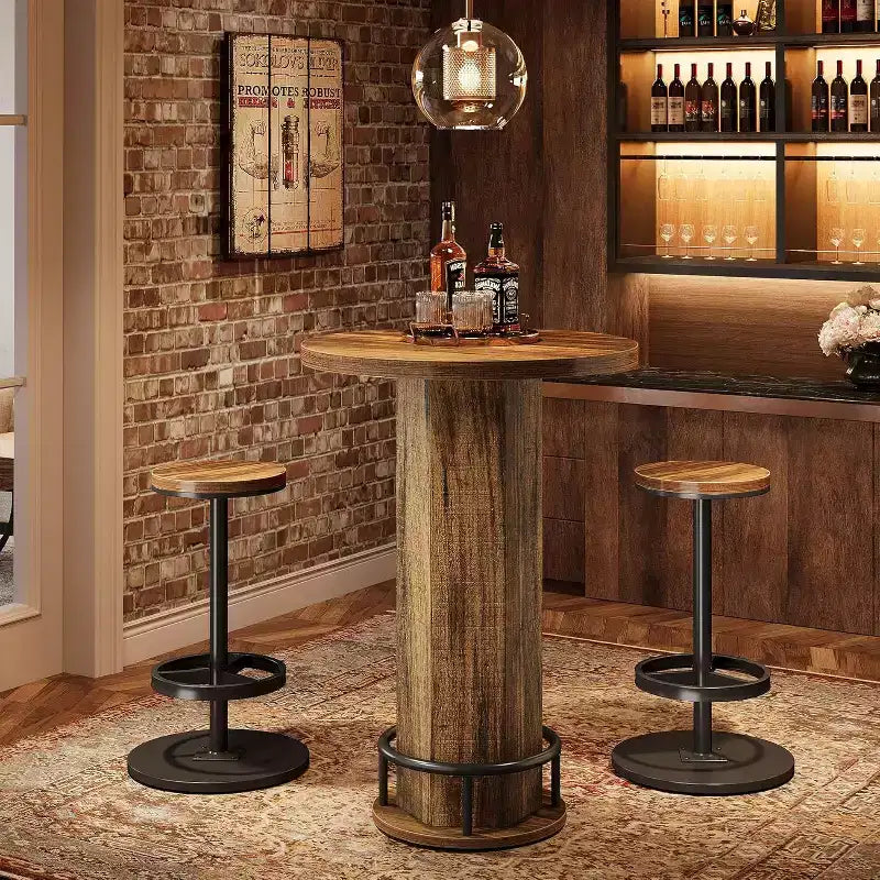 Table de bar ronde avec chaises, bistrot avec 2 tabourets de bar, table de cocktail de pub avec repose-pieds en métal pour coin cuisine, appartement