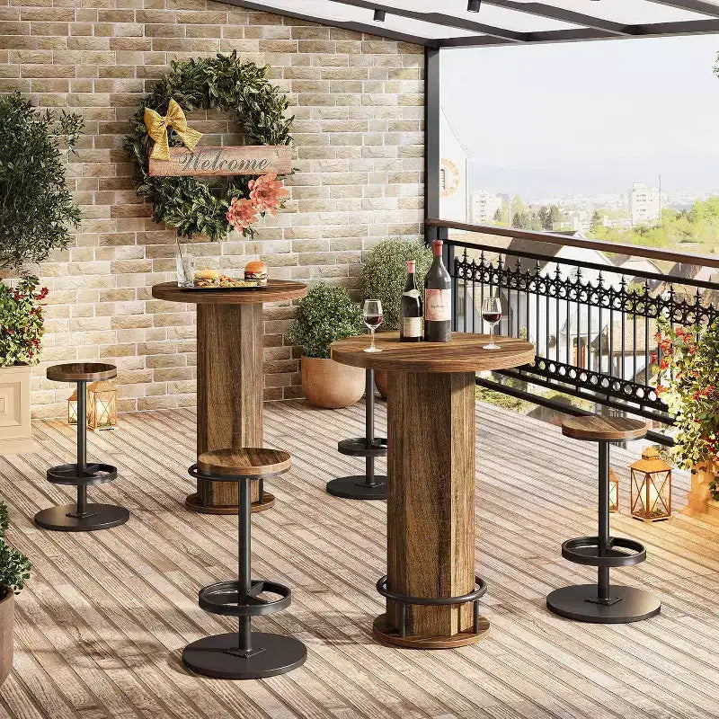 Table de bar ronde avec chaises, bistrot avec 2 tabourets de bar, table de cocktail de pub avec repose-pieds en métal pour coin cuisine, appartement