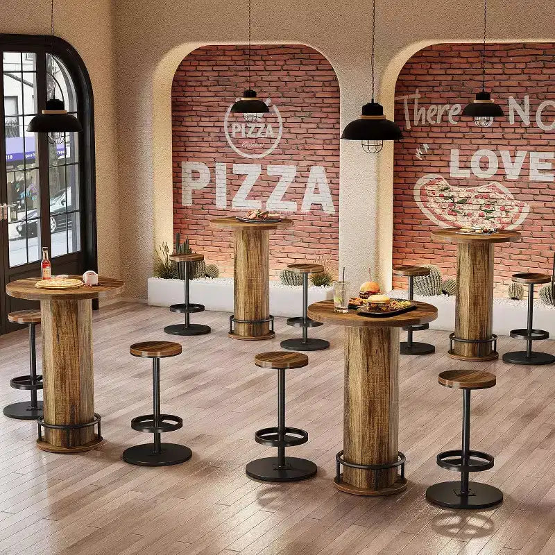 Table de bar ronde avec chaises, bistrot avec 2 tabourets de bar, table de cocktail de pub avec repose-pieds en métal pour coin cuisine, appartement