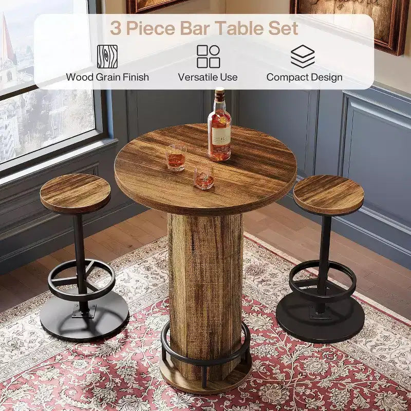 Table de bar ronde avec chaises, bistrot avec 2 tabourets de bar, table de cocktail de pub avec repose-pieds en métal pour coin cuisine, appartement