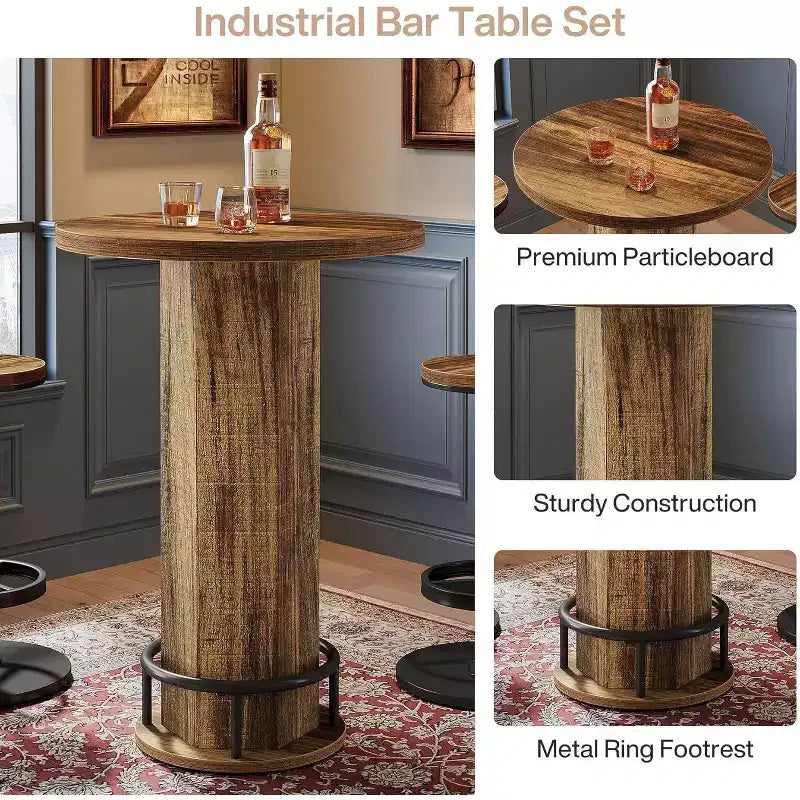 Table de bar ronde avec chaises, bistrot avec 2 tabourets de bar, table de cocktail de pub avec repose-pieds en métal pour coin cuisine, appartement
