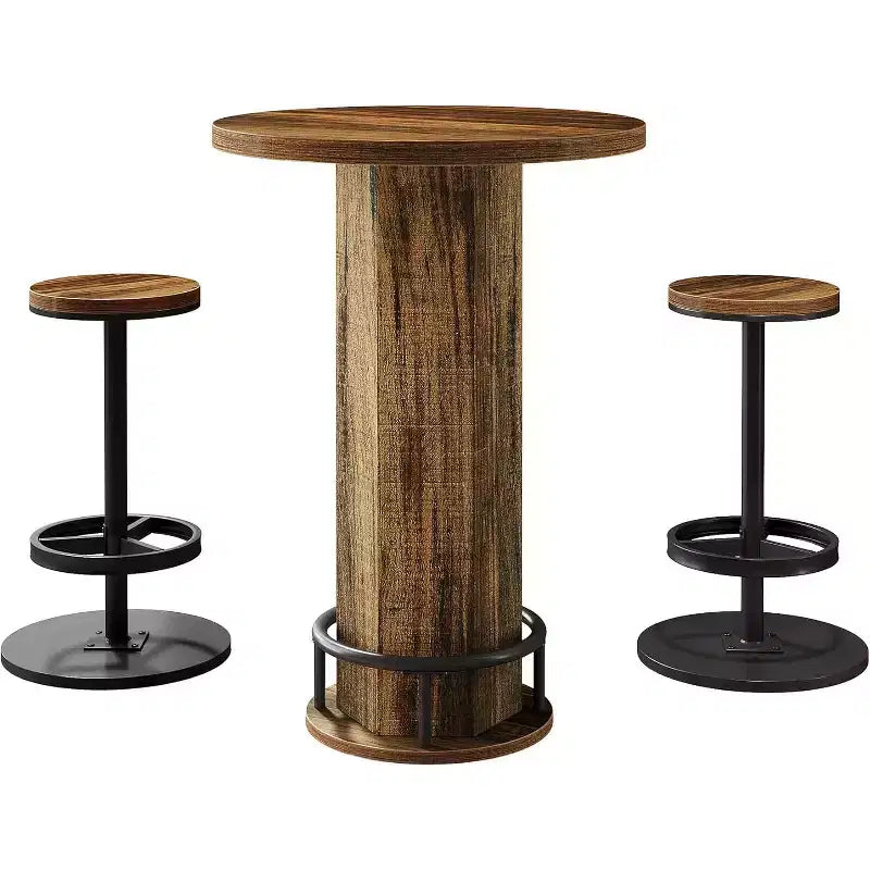 Table de bar ronde avec chaises, bistrot avec 2 tabourets de bar, table de cocktail de pub avec repose-pieds en métal pour coin cuisine, appartement