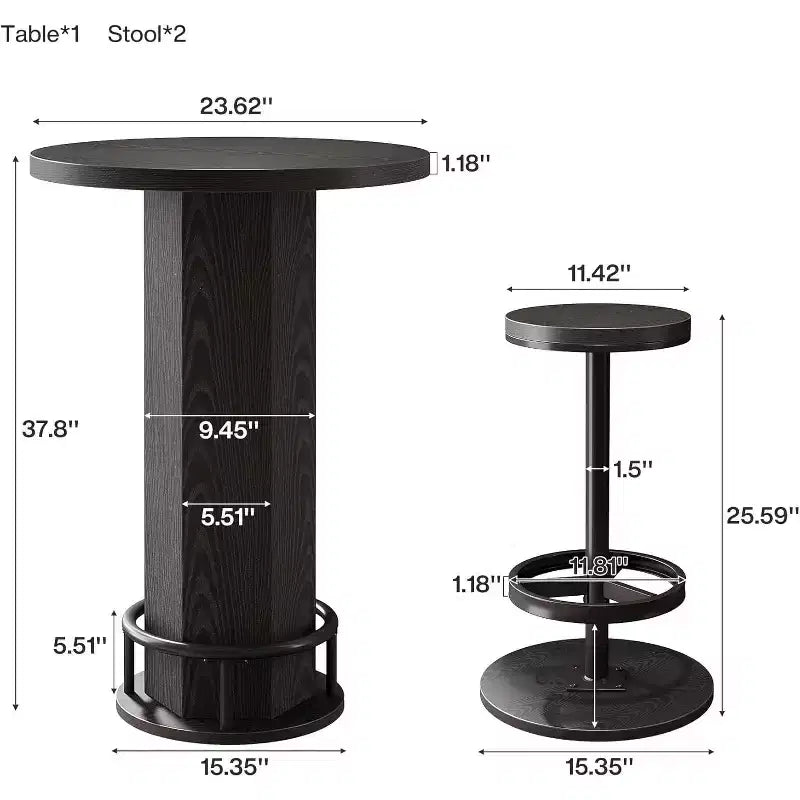Table de bar ronde avec chaises, bistrot avec 2 tabourets de bar, table de cocktail de pub avec repose-pieds en métal pour coin cuisine, appartement
