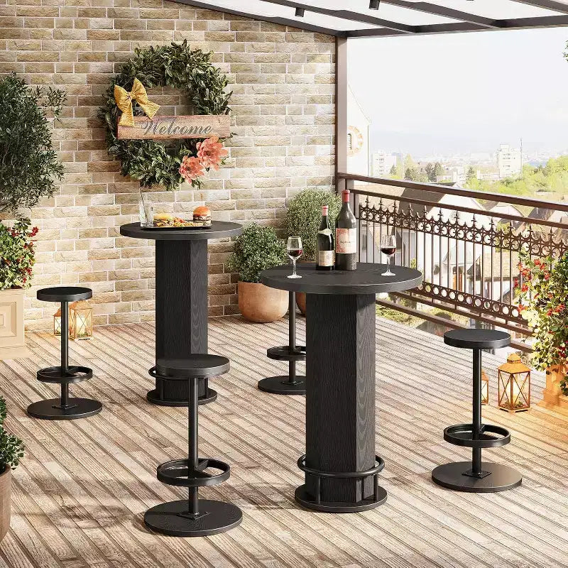 Table de bar ronde avec chaises, bistrot avec 2 tabourets de bar, table de cocktail de pub avec repose-pieds en métal pour coin cuisine, appartement