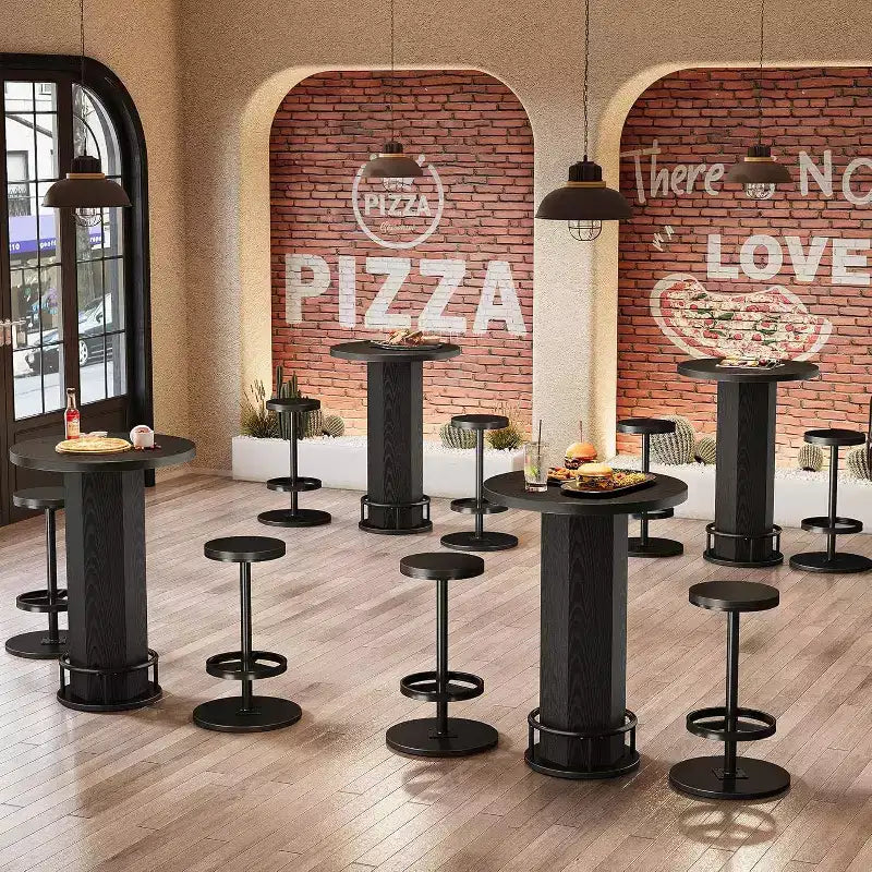 Table de bar ronde avec chaises, bistrot avec 2 tabourets de bar, table de cocktail de pub avec repose-pieds en métal pour coin cuisine, appartement