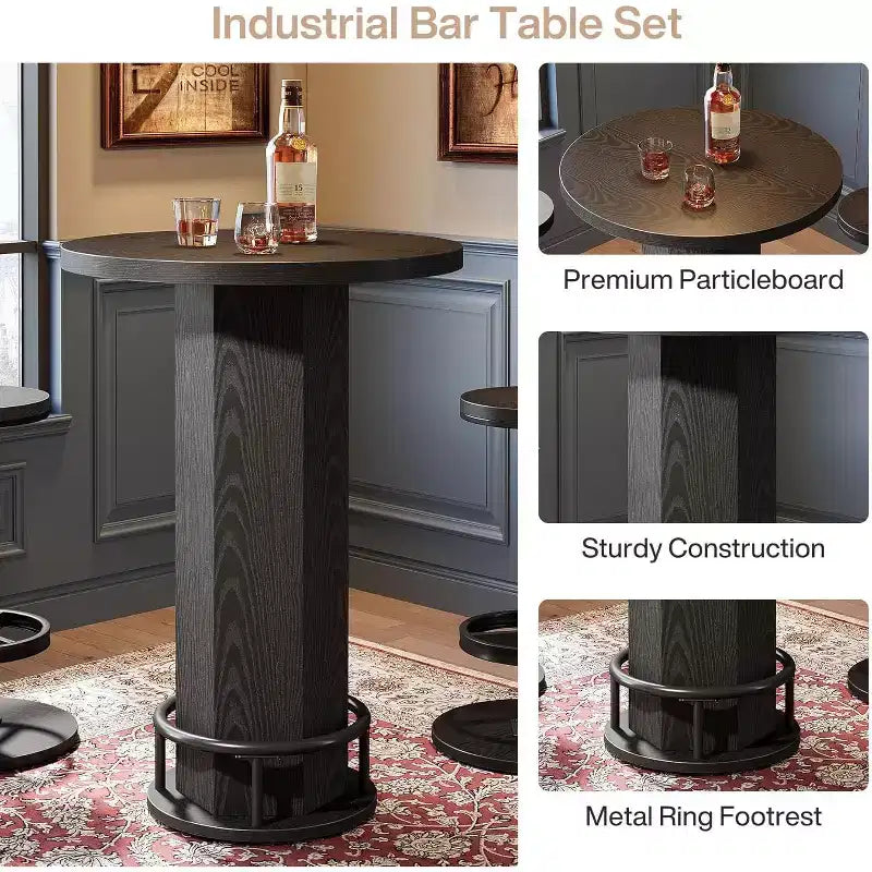 Table de bar ronde avec chaises, bistrot avec 2 tabourets de bar, table de cocktail de pub avec repose-pieds en métal pour coin cuisine, appartement