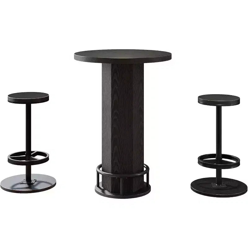 Table de bar ronde avec chaises, bistrot avec 2 tabourets de bar, table de cocktail de pub avec repose-pieds en métal pour coin cuisine, appartement