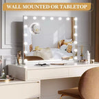 Miroir de courtoisie à LED de 17 pouces avec loupe 3X, commande tactile 3 modes d'éclairage, port de chargement USB, conception sur table/montage mural, 32x24, blanc