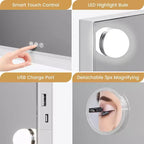 Miroir de courtoisie à LED de 17 pouces avec loupe 3X, commande tactile 3 modes d'éclairage, port de chargement USB, conception sur table/montage mural, 32x24, blanc