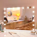 Miroir de courtoisie à LED de 17 pouces avec loupe 3X, commande tactile 3 modes d'éclairage, port de chargement USB, conception sur table/montage mural, 32x24, blanc