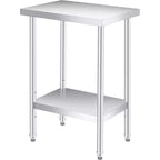 COZONY Stainless Steel Work Table (with Lockable Wheels), 2-Tier Metal Utility Prep Table with Adjustable Undershelf for Restaurant Kitchen