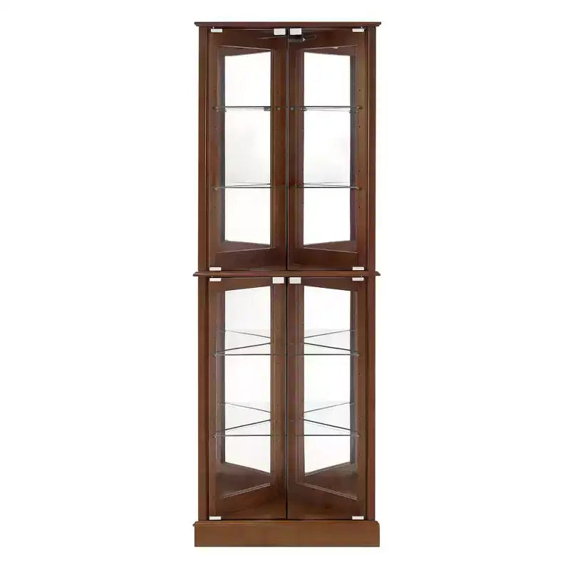 Vitrine d'angle, Vitrine avec 4 portes et étagères réglables en verre trempé, Meuble de salon