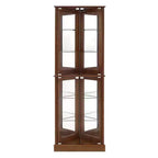 Vitrine d'angle, Vitrine avec 4 portes et étagères réglables en verre trempé, Meuble de salon