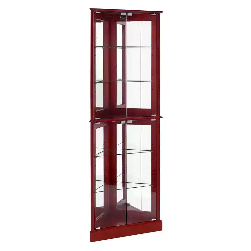 Vitrine d'angle, Vitrine avec 4 portes et étagères réglables en verre trempé, Meuble de salon