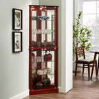 Vitrine d'angle, Vitrine avec 4 portes et étagères réglables en verre trempé, Meuble de salon