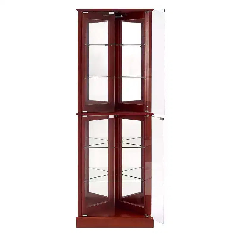 Vitrine d'angle, Vitrine avec 4 portes et étagères réglables en verre trempé, Meuble de salon