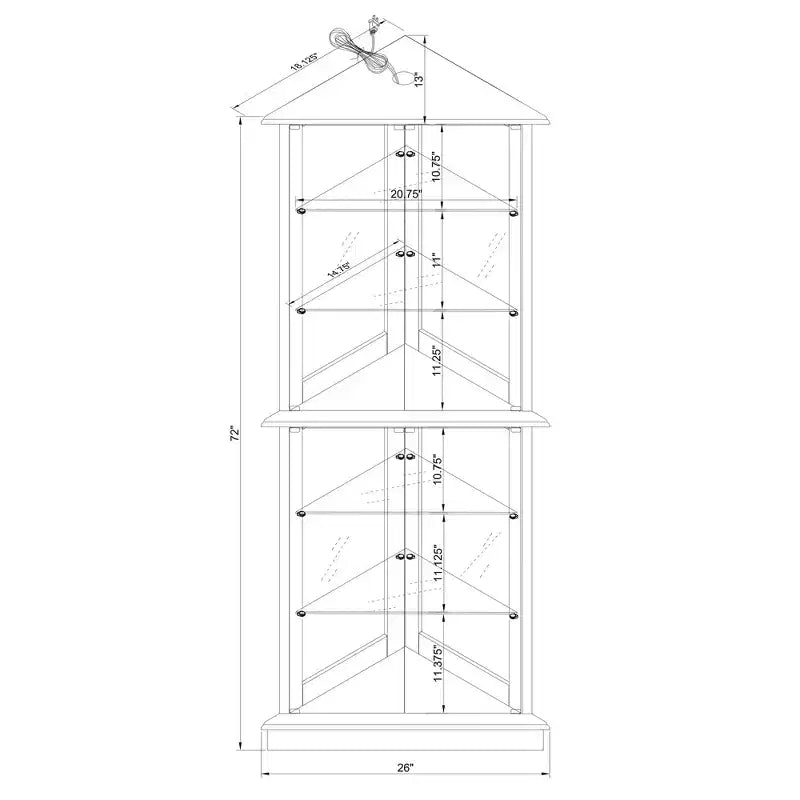 Vitrine d'angle, Vitrine avec 4 portes et étagères réglables en verre trempé, Meuble de salon