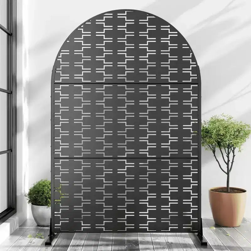Paravent en brique 01 noir arche tôle galvanisée 183x119x41cm 3 pièces