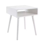 Table d'appoint Belmont avec étagère, table d'appoint de style Mid-Century Modern avec compartiment ouvert, bords incurvés, pieds fuselés et surface spacieuse