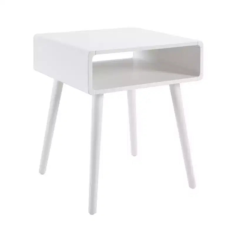 Table d'appoint Belmont avec étagère, table d'appoint de style Mid-Century Modern avec compartiment ouvert, bords incurvés, pieds fuselés et surface spacieuse
