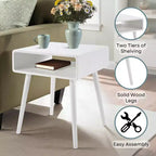 Table d'appoint Belmont avec étagère, table d'appoint de style Mid-Century Modern avec compartiment ouvert, bords incurvés, pieds fuselés et surface spacieuse