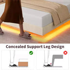Cadre de lit flottant, lit plateforme rembourré, tête de lit et design touffeté à boutons, support de lattes métalliques, aucun sommier tapissier requis