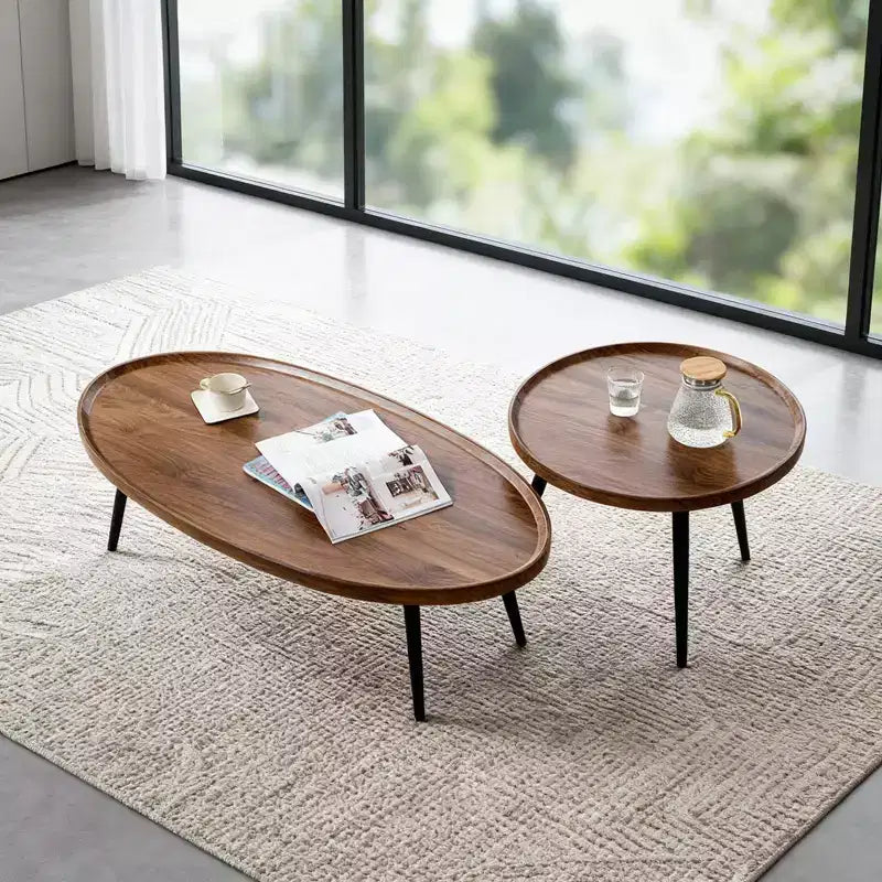 Table basse moderne lot de 2, table basse gigogne 80 + 48 cm, table d'appoint cocktail en bois, table centrale d'appoint pour salon chambre bureau