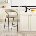 Chaise de bar basse de 30 pouces en similicuir beige et noir et fer forgé