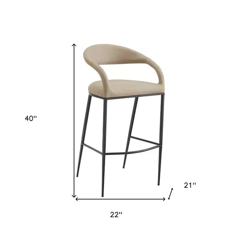 Chaise de bar basse de 30 pouces en similicuir beige et noir et fer forgé