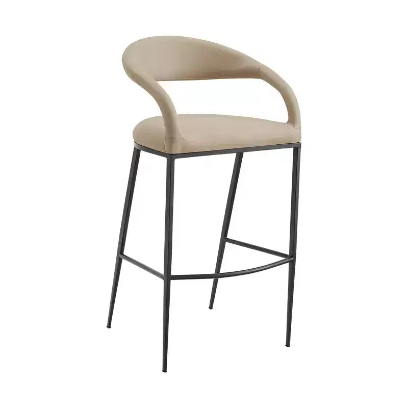 Chaise de bar basse de 30 pouces en similicuir beige et noir et fer forgé