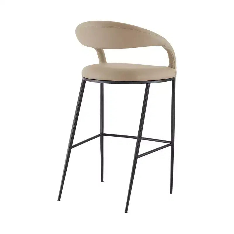Chaise de bar basse de 30 pouces en similicuir beige et noir et fer forgé