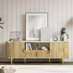 Meuble TV cannelé, Meuble de télévision moderne avec portes coulissantes, Centre de divertissement pour téléviseurs, Étagères réglables