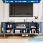 Meuble TV cannelé, Meuble de télévision moderne avec portes coulissantes, Centre de divertissement pour téléviseurs, Étagères réglables